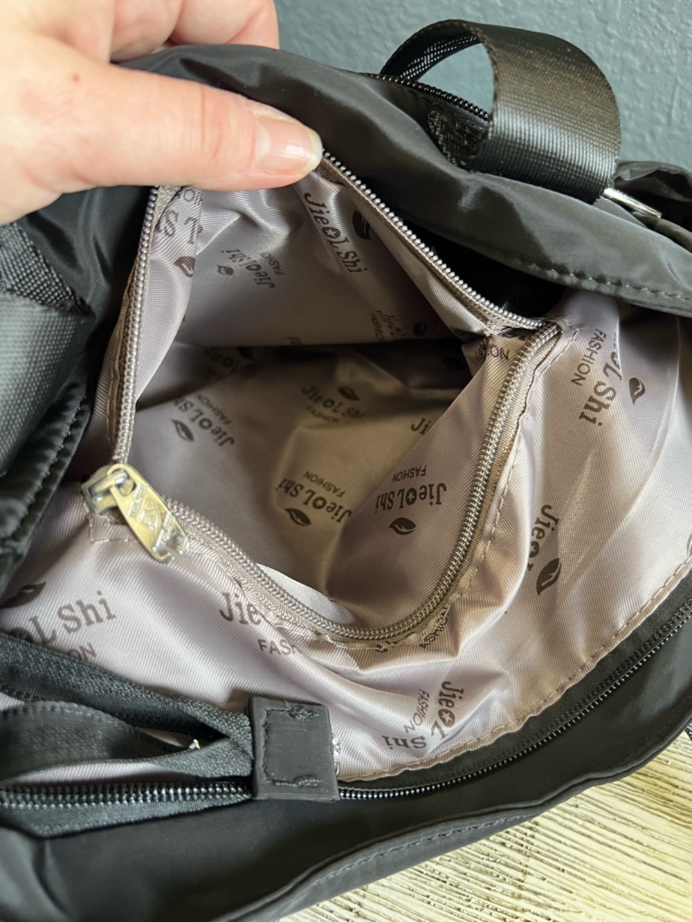 Black Shoulder Tote Bag with Logo Webbing Straps - Picture 10 of 10